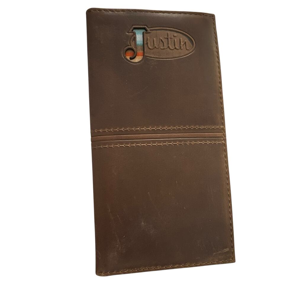 NWT Men’s Justin Rodeo Genuine Leather RFID Western Wallet Serape Logo 2122767W7